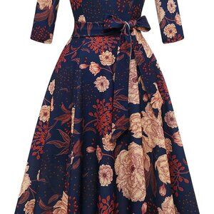 Cocktail Dresses for Women, Vintage Wedding Guest 3/4 Sleeves Formal Church Dres